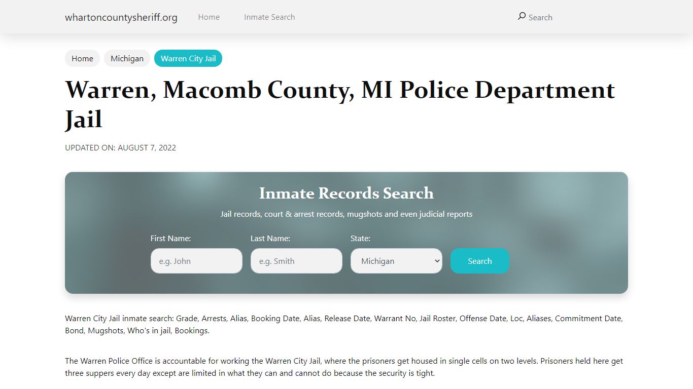Warren, MI City Jail Inmates, Arrests - Wharton County Sheriff